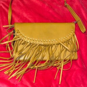 Fringed Mustard Yellow Women's Bag